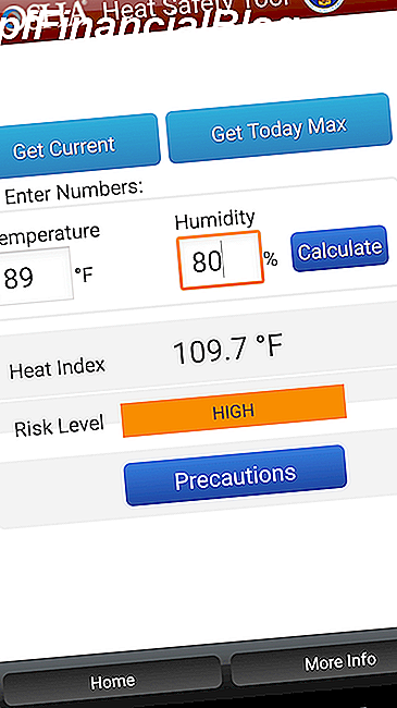 Schermafbeelding van de Heat Safety Tool van OSHA